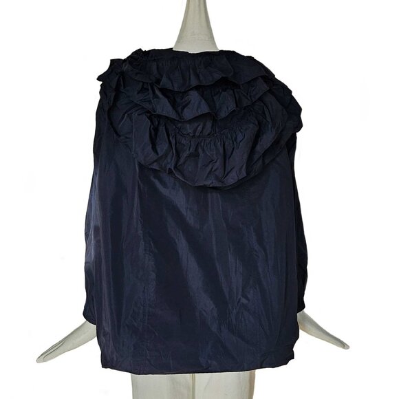 VALENTINO NAVY RUFFLE TRIM NECK TIE JACKET (40) - Picture 4 of 15